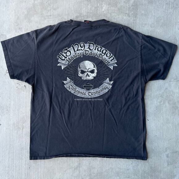 Vintage y2k Harley Davidson skull faded black graphic t shirt - Picture 1 of 8